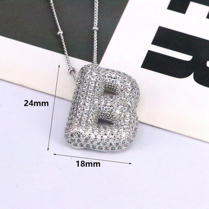Brass Zircon Balloon Letter Pendant Necklace for Women