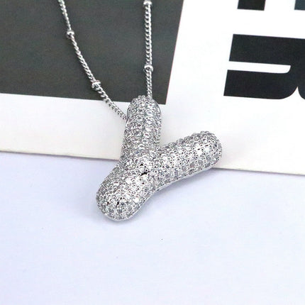 Brass Zircon Balloon Letter Pendant Necklace for Women