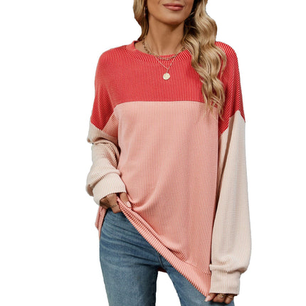 Fashion Contrast-color Round Neck Long Sleeve T-shirt