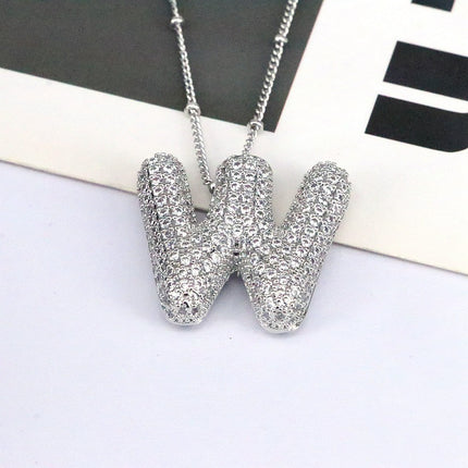 Brass Zircon Balloon Letter Pendant Necklace for Women