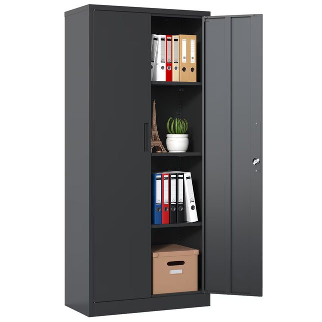 71" H Metal Storage Cabinet – Black Locking Tool Cabinet