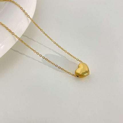 3D Love Heart Necklace Gold Titanium Steel