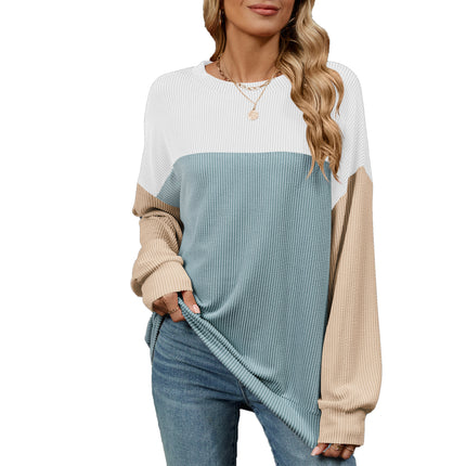 Fashion Contrast-color Round Neck Long Sleeve T-shirt