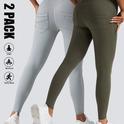 2 Pack High Waist Yoga Pants With Pockets