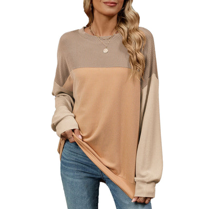 Fashion Contrast-color Round Neck Long Sleeve T-shirt