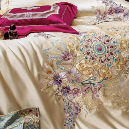 140s Silk Cotton Embroidery 4-Piece Bedding Set