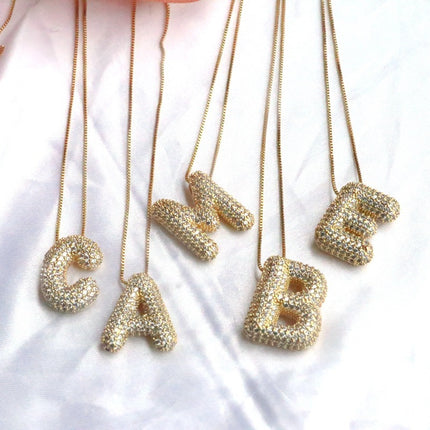 Brass Zircon Balloon Letter Pendant Necklace for Women