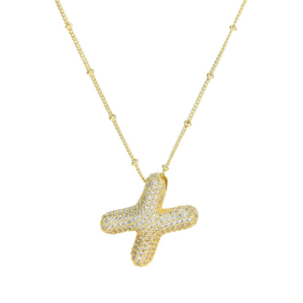 Brass Zircon Balloon Letter Pendant Necklace for Women