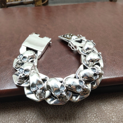 Silver Feather Skull Bracelet