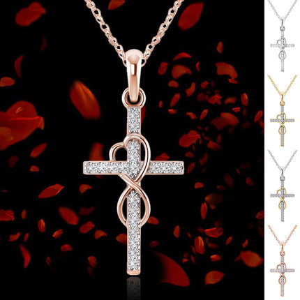 Alloy Pendant with Diamond & Cross Necklace