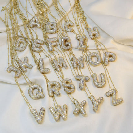 Brass Zircon Balloon Letter Pendant Necklace for Women