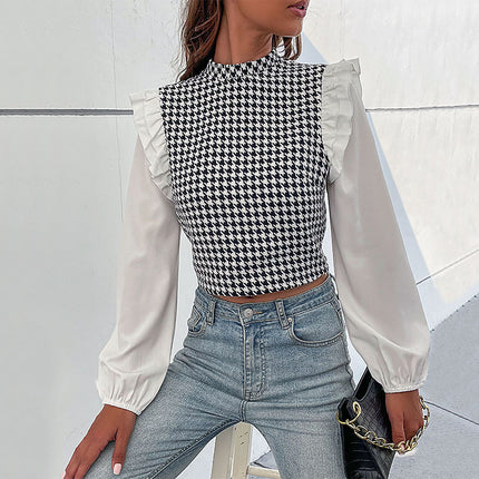 Women's Mid-collar Houndstooth Short