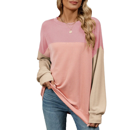 Fashion Contrast-color Round Neck Long Sleeve T-shirt