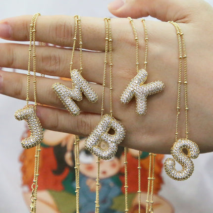 Brass Zircon Balloon Letter Pendant Necklace for Women