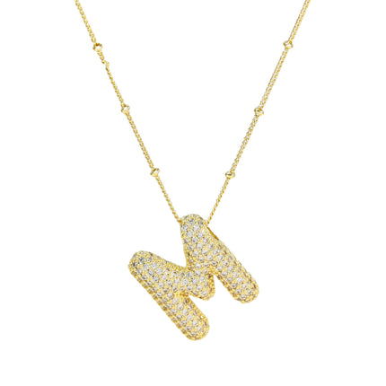 Brass Zircon Balloon Letter Pendant Necklace for Women