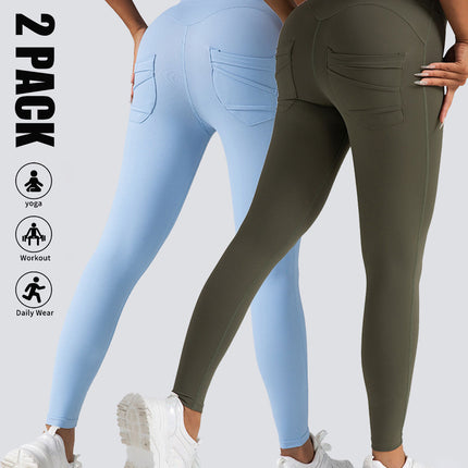 2 Pack High Waist Yoga Pants With Pockets