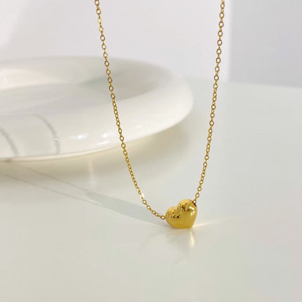 3D Love Heart Necklace Gold Titanium Steel