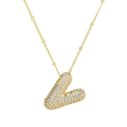 Brass Zircon Balloon Letter Pendant Necklace for Women