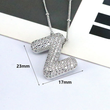 Brass Zircon Balloon Letter Pendant Necklace for Women