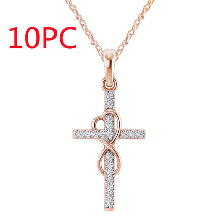 Alloy Pendant with Diamond & Cross Necklace