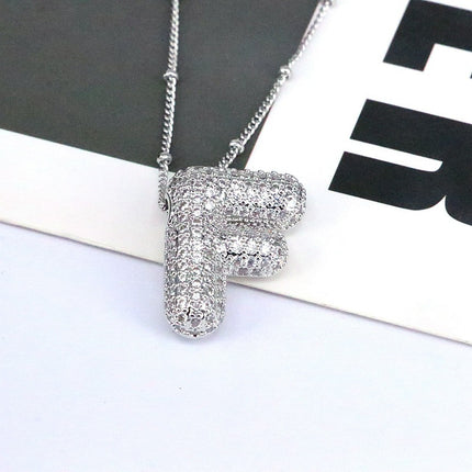 Brass Zircon Balloon Letter Pendant Necklace for Women