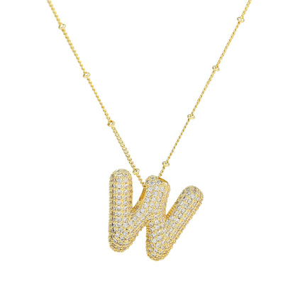 Brass Zircon Balloon Letter Pendant Necklace for Women
