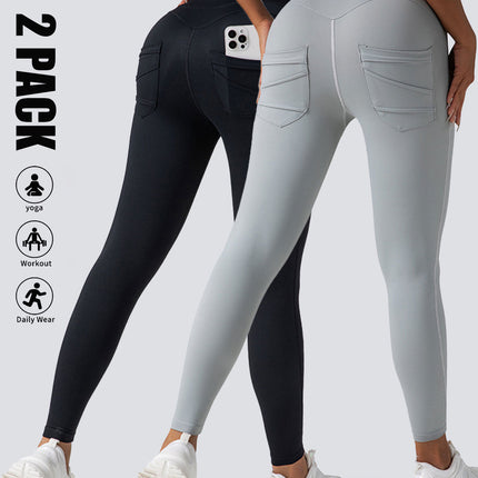 2 Pack High Waist Yoga Pants With Pockets