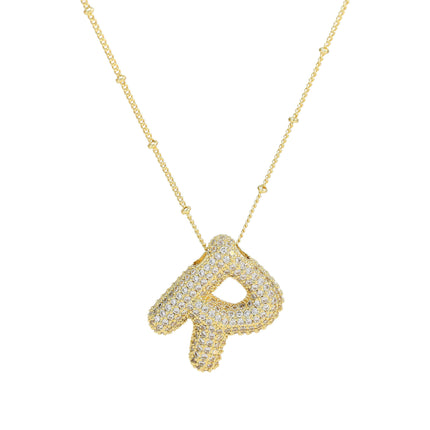 Brass Zircon Balloon Letter Pendant Necklace for Women
