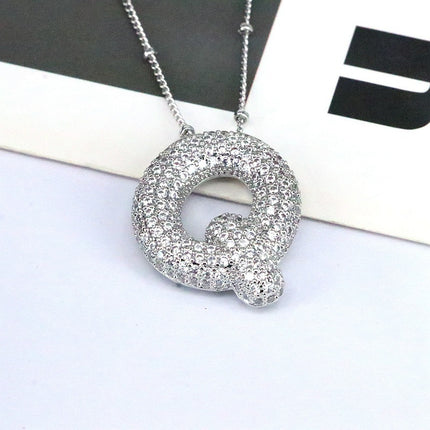 Brass Zircon Balloon Letter Pendant Necklace for Women