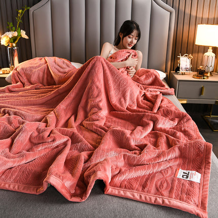 7D Carved Milk Fleece Blanket – Thick Coral Blanket