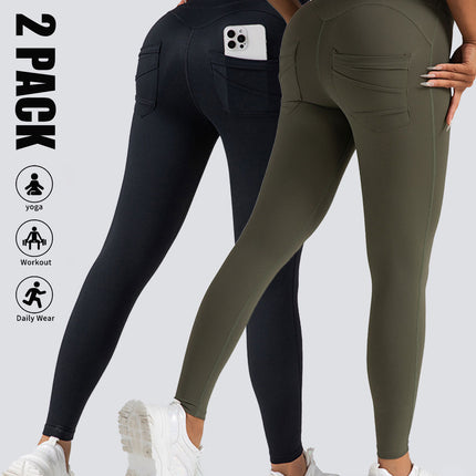 2 Pack High Waist Yoga Pants With Pockets