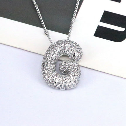 Brass Zircon Balloon Letter Pendant Necklace for Women