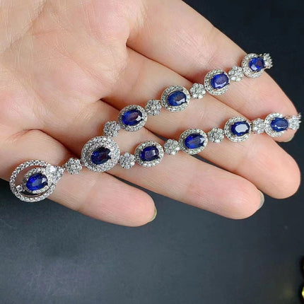 925 Silver Inlaid Natural Sri Lankan Sapphire Necklace