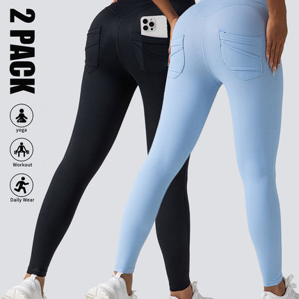 2 Pack High Waist Yoga Pants With Pockets