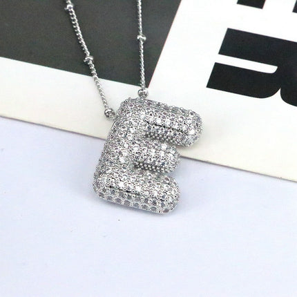 Brass Zircon Balloon Letter Pendant Necklace for Women