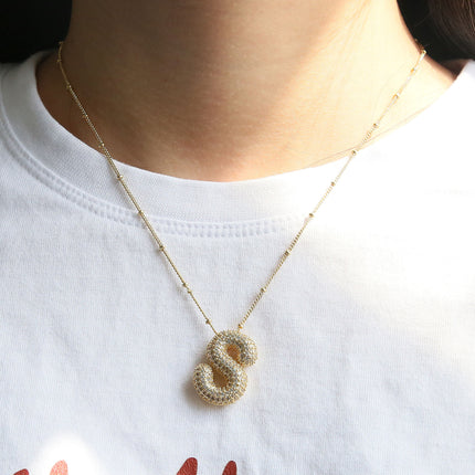 Brass Zircon Balloon Letter Pendant Necklace for Women