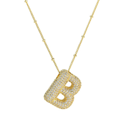 Brass Zircon Balloon Letter Pendant Necklace for Women