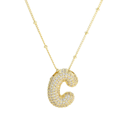 Brass Zircon Balloon Letter Pendant Necklace for Women