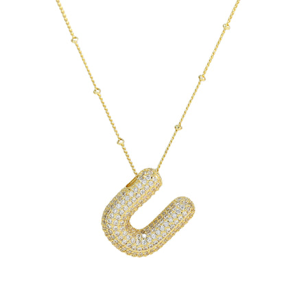 Brass Zircon Balloon Letter Pendant Necklace for Women
