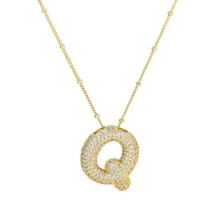 Brass Zircon Balloon Letter Pendant Necklace for Women