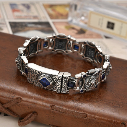 STERLING SILVER LION ZIRCON BRACELET FOR MEN