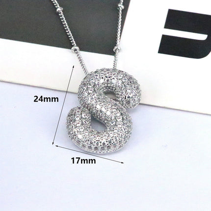 Brass Zircon Balloon Letter Pendant Necklace for Women