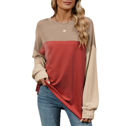 Fashion Contrast-color Round Neck Long Sleeve T-shirt