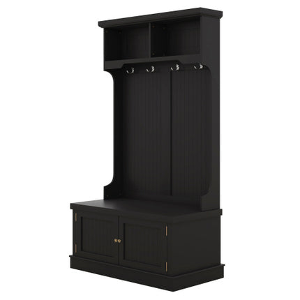 4-in-1 Hall Tree with Storage Shoe Bench – Black