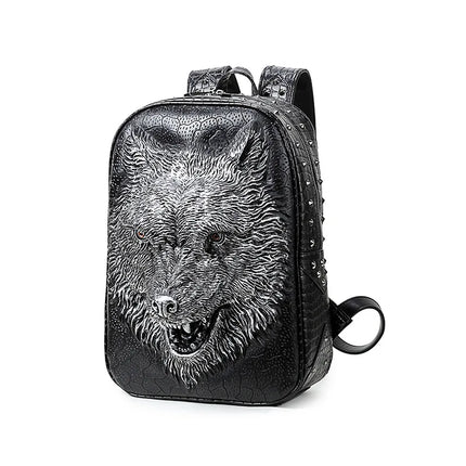 3D Wolf Head PU Leather Backpack