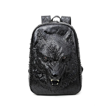 3D Wolf Head PU Leather Backpack