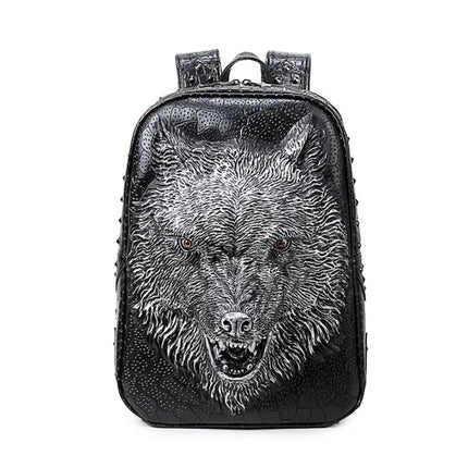 3D Wolf Head PU Leather Backpack