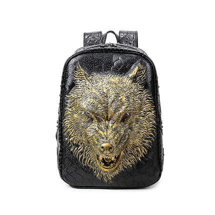 3D Wolf Head PU Leather Backpack