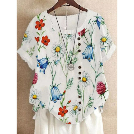 Floral Button Short-sleeved T-shirt