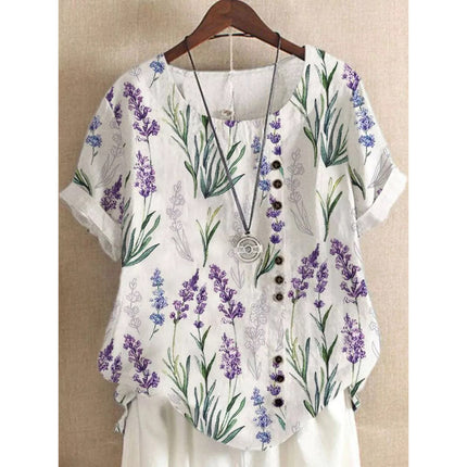 Floral Button Short-sleeved T-shirt